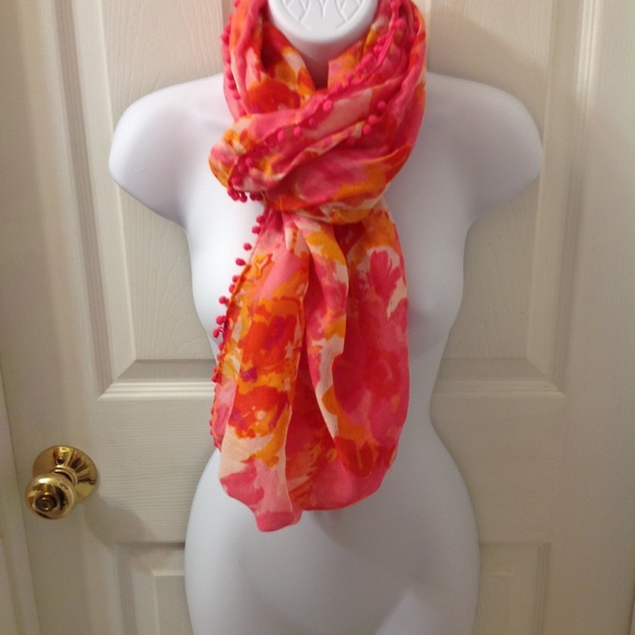 Infinity Pom Pom Trimmed Print Scarf Coverup - Picture 3 of 5